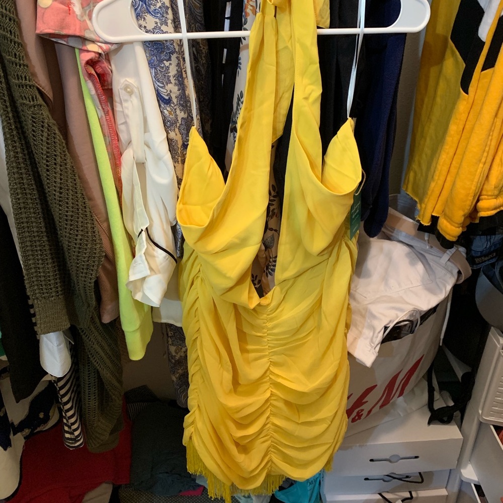 Yellow beach cover up.